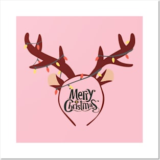 Merry Christmas Reindeer Horn Posters and Art